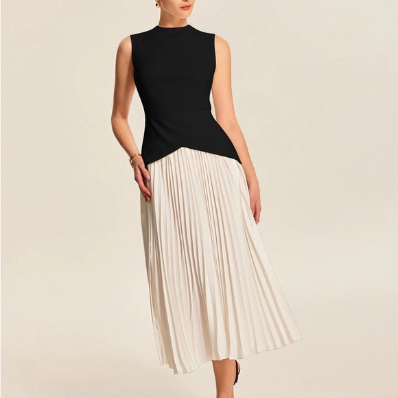 Commense Black and Cream Midi dress - Picture 1 of 4